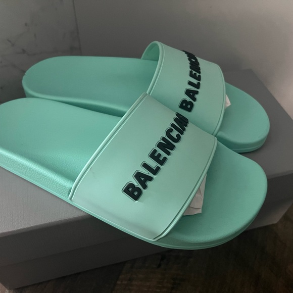 Authentic Balenciaga Aqua Blue Slides - Picture 5 of 6